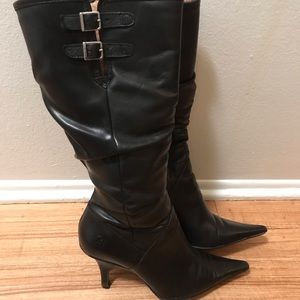 Black leather boots.